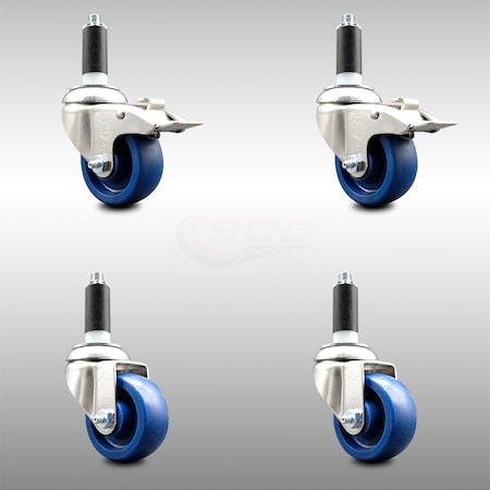 Service Caster 3 Inch 316SS Solid Poly Swivel 1-1/8 Inch Expanding Stem Caster Lock Brake, 2PK SCC-SS316TTLEX20S314-SPUS-2-S-2-118